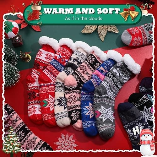 Liitrsh 12 Pairs Christmas Fuzzy Socks Winter Cozy Slipper Socks Non Slip Winter Warm Soft Fluffy Socks for Women Men Holiday Xmas Birthday Gift,12 Styles thumbnail 5