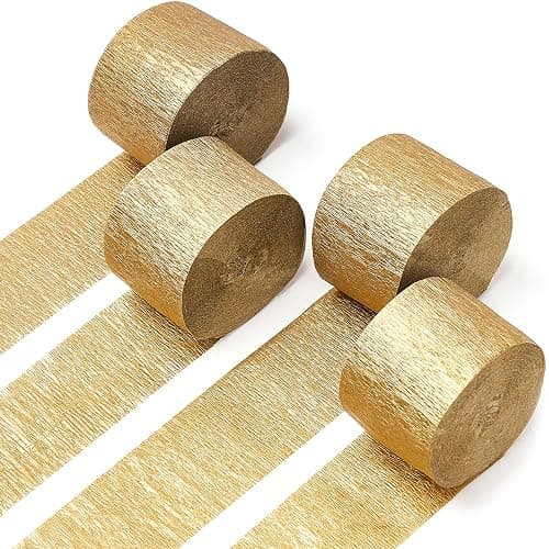 PartyWoo Gold Crepe Paper Streamers 4pcs 328ft Pack of Gold Crepe Paper for Wedding Birthday Baby Shower Engagement Anniversary New Year Eve Graduation Party Decorations(1.8 Inchx82 Ft/Roll) - Image 1