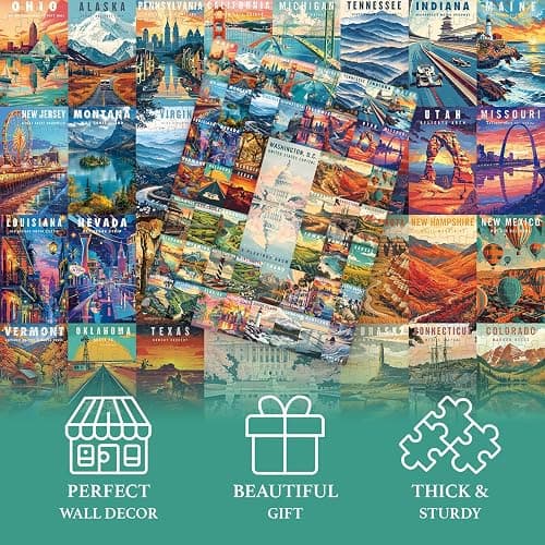 50 States & Washington, D.C. Jigsaw Puzzles for Adults 1000 Pieces, United States 1000 Piece Puzzle, Travel Poster Design of Family Puzzle,challenging Puzzle,USA States Puzzle thumbnail 5