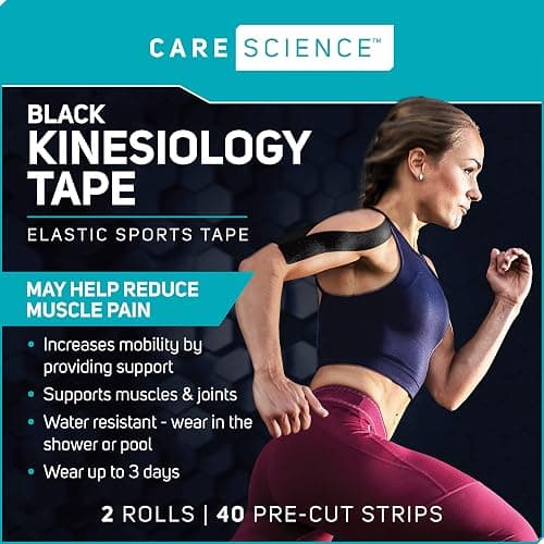 Care Science Waterproof Kinesiology Tape, 40 ct Precut Strips (2 Rolls), Black | Elastic Sports & Weightlifting Tape Supports Muscles & Joints. Water Resistant thumbnail 2