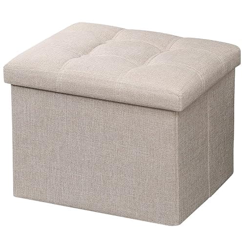 AmasSmile Beige Ottoman with Storage,Foot & Leg Rest Stools Small Cute Stool Short Bench Folding Ottomans Square Footstools for Shoe Living Room Under Desk Outdoor RV Camper Each Space Storage - Image 1