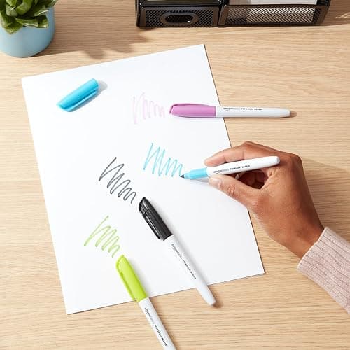 Amazon Basics Fine Tip Point Permanent Markers for Office, School, and Home Use, Assorted Colors, 24 Pack thumbnail 9