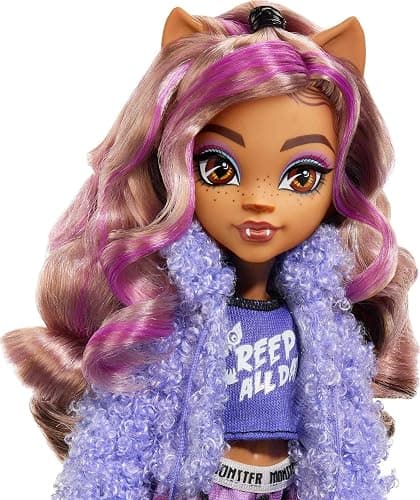 Monster High Creepover Party Doll, Clawdeen Wolf with Pet Dog Crescent, Sleepover Clothes & Accessories like Eye Mask & Pizza thumbnail 3