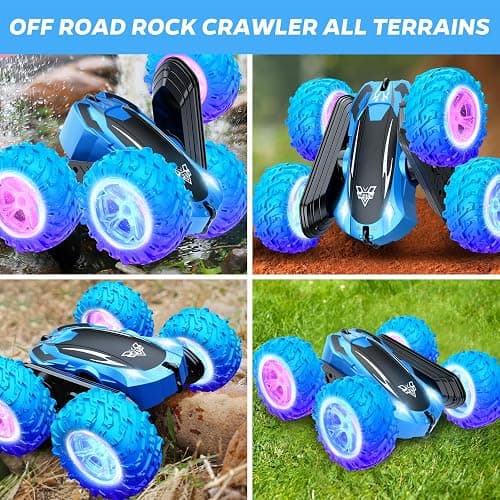KKONES Remote Control Car, 2.4GHz Double Sided 360° Flips Rotating Electric Race RC Stunt Car, LED Wheel & Headlight High Speed Off Road Cars Toy Gift for 3 4 5 6 7 8-12 Year Old Boy Toys (Blue) thumbnail 7