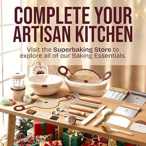 Superbaking Sourdough Starter Kit, 9" Splinter-Free Banneton Bread Proofing Basket Set with Non-Stick Silicone Dough Sling & Glass Starter Jar Kit, Sourdough Bread Baking Supplies, Sourdough Tools thumbnail 9