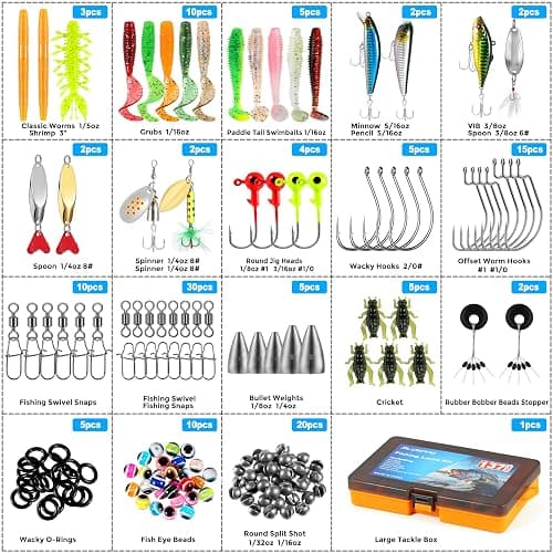 PLUSINNO Fishing Lures, 137Pcs Tackle Box with Tackle Included, Crankbaits, Spoon, Hooks, Weights & Other Accessories, Fishing Bait Lure Gear Kit Gift for Men Bass Freshwater thumbnail 4