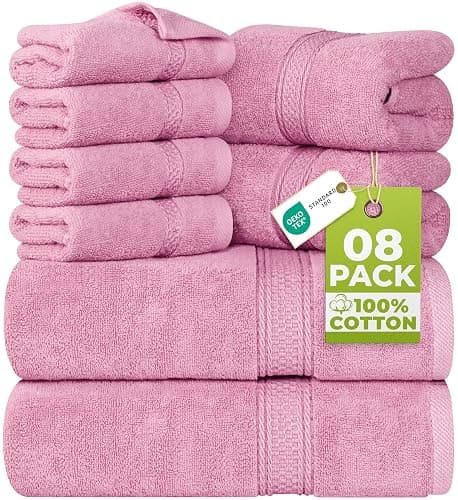Utopia Towels 8 Piece Luxury Towel Set – Majestic Plush, Super Absorbent & Quicker-to-Dry, Thick 100% Ring Spun Cotton Towels for Bathroom, Spa & Hotel – 2 Bath, 2 Hand, 4 Washcloths, Pink - Image 1
