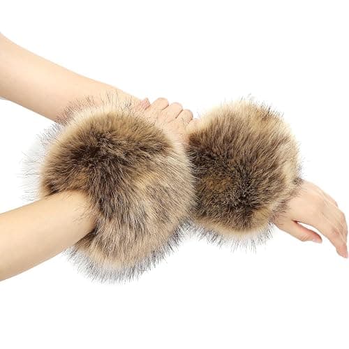 Women's Faux Fur Wrist Cuffs Winter Fox Furry wristbands Fluffy Fur Cuff Bracelet Arm Warmer accessories thumbnail 3