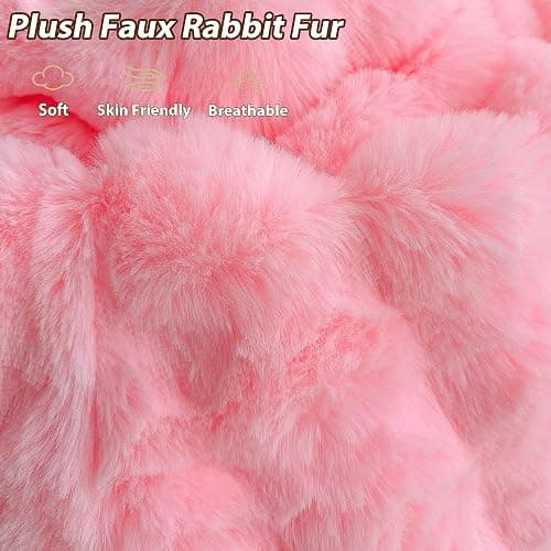 LIFEREVO Kids Fluffy Faux Rabbit Fur Bean Bag Chair Cover (No Filler), Soft Luxury Fuzzy Stuffed Animal Storage Bubble Bean Bag for Plush Toys, Cute Shaggy Furry Beanbag Cover Kids Girls Adults, Pink thumbnail 7