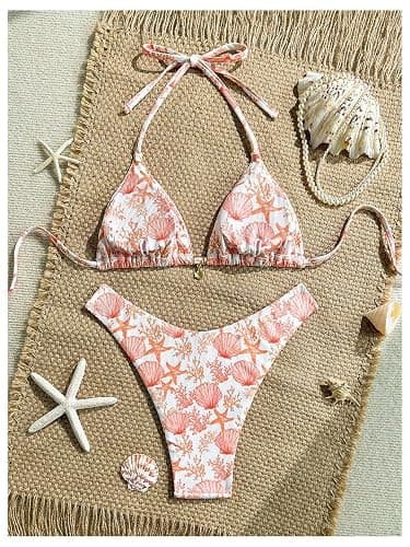MakeMeChic Women's Polka Dots Triangle Thong Bikini Sets Floral Cute Bathing Suit Swimsuits thumbnail 3