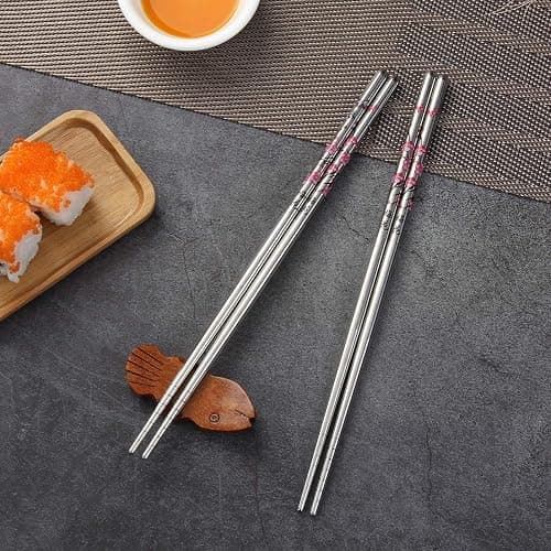 HuaLan Stainless Steel Chopsticks, Metal Chopsticks, Reusable Non-slip Design Chop Sticks, 5 Pairs Gift Set,Plum Pattern Design thumbnail 4