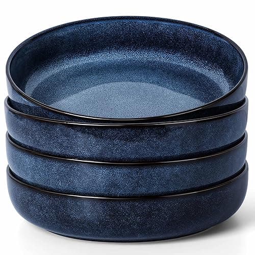 Herogo Stoneware Pasta Bowls Set of 4, Large Wide Shallow 37oz Plates and Serving Bowls Sets for Salad Soup Cereal, Microwave & Dishwasher Safe, Starry Blue - Starry Blue - Nature Series - Image 1