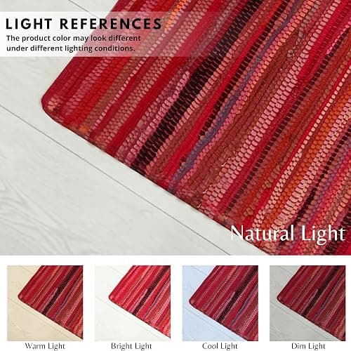 Ramanta Home 100% Cotton Hand Woven Chindi Rag Rug 2'x3' - Red, Recycled Reversible Rug, Boho Rustic Farmhouse Rugs for Living Room, Kitchen, Dinning Room Entryway Floor Mat - 24"x36" thumbnail 5