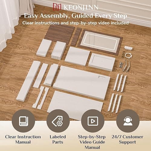 Keonjinn White Flip Top Vanity Desk with Mirror and Lights, 3 Drawers, Dimmable 3 LED Lighting Modes, Charging Station & Hairdryer Rack, 46" W Modern Farmhouse Makeup Dressing Table, NO Chair Included thumbnail 8