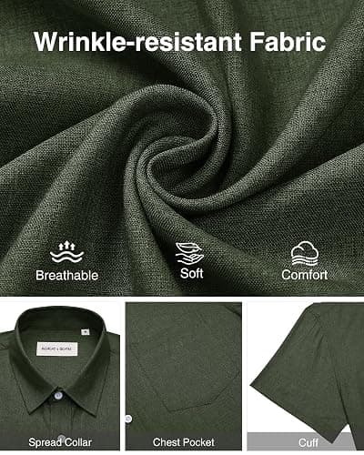 Alimens & Gentle Mens Linen Shirts Short Sleeve Button Down Shirts Wrinkle Free Casual Vacation Beach Summer Tops thumbnail 5