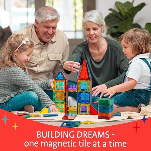 SUNNY AUNTIE Magnetic Tiles 100 PCS with 2 Cars, Magnetic Tiles for Kids & Toddlers, Toy for 3 4 5 6 7 8 Year Old Boys & Girls, Gift Box thumbnail 2