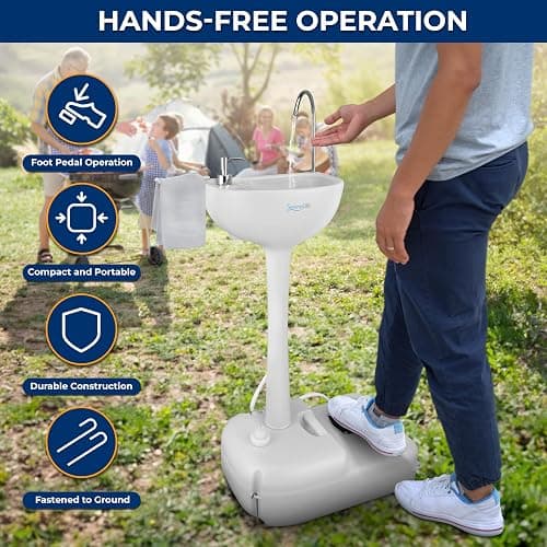 ??SereneLife Portable Hand Washing Station, 100+ Hand Washes, Hands-Free Foot Pump, Soap Dispenser, and Drain Hose, Ideal for Outdoor Events, Camping, Boating and Worksites thumbnail 3
