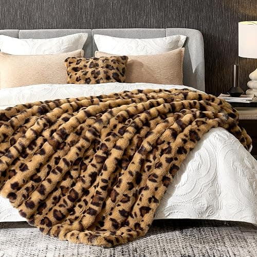 Cozy Bliss Cheetah Leopard Print Faux Fur Throw for Couch, Fuzzy Soft Plush Thick Bubble Blanket for Sofa Bedroom Living Room, 50x60 Inches Brown thumbnail 8