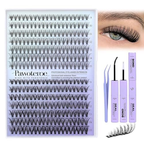Pawotence Lash Extension Kit DIY 280pcs Individual Lash Clusters Kit 20D&30D Natural 9-15mm Cluster Eyelash Extensions Kit with Lash Bond and Seal, Tweezers for Self Use (20D&30D, 0.07D, 9-15mm, Kit) thumbnail 8