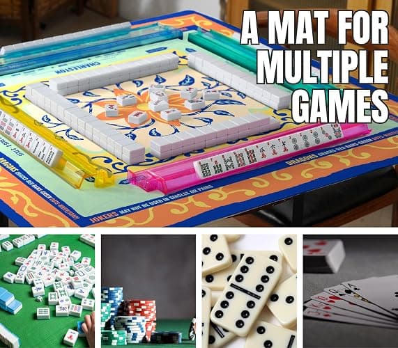 Mahjong Mat (33"x33") - Non-Slip Noise Reduction Gaming Mat for American Mahjong - OrgBlue-09 thumbnail 6