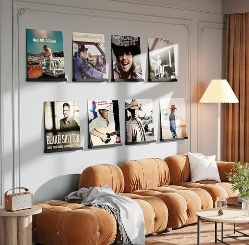 Emfogo Vinyl Record Shelf Wall Mount, 8 Pack Album Record Holder Wall, 12 inch Vinyl Record Storage Shelves Wall, Wood Record Display Black for Living Room thumbnail 6