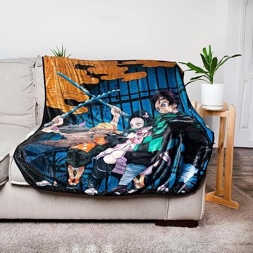 Demon Slayer Oversized Plush Throw Blanket | Cozy Sherpa Cover for Sofa, Bed | Super Soft Fleece Blanket | Official Anime Manga Collectible | 45 x 60 Inches thumbnail 2