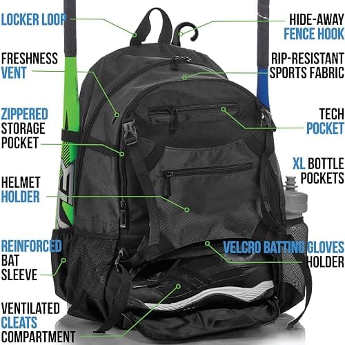 Athletico Advantage Baseball Bag - Baseball Backpack With External Helmet Holder for Baseball, T-Ball & Softball Equipment & Gear for Youth and Adults | Holds Bat, Helmet, Glove, Shoes thumbnail 2
