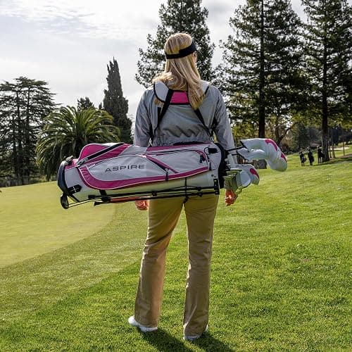 Aspire X1 Womens Golf Clubs Full Set, Includes Driver, Fairway, Hybrid, 6-PW Irons, Putter, Stand Bag, 3 H/C's, Light Graphite Shafts, Golf Clubs Women Right Handed, Purple, Regular or Petite Size thumbnail 7