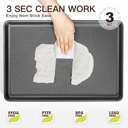 Cookie Sheets for Baking Nonstick - HONGBAKE Baking Sheet Pan Set of 3, Half/Quarter/Jelly Roll Pan for Oven with Diamond Texture Pattern, 57% Thicker Carbon Steel Cookie Trays, Dark Grey thumbnail 6