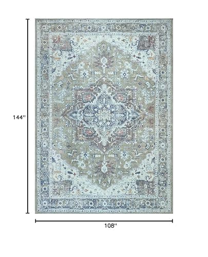 Bloom Rugs Washable Non-Slip 9' x 12' Rug - Green/Blue Traditional Medallion Area Rug for Living Room, Bedroom, Dining Room, and Kitchen - Exact Size: 9' x 12' thumbnail 2