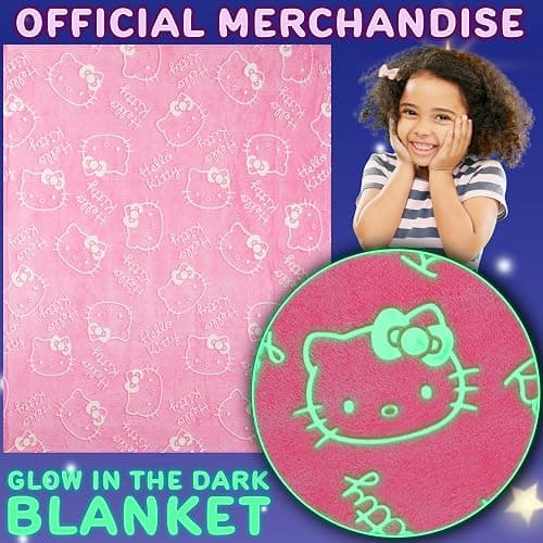 Hello Kitty Sanrio Glow in The Dark Throw Blanket 51x59” for Girls Teens Women, Soft Fleece Throw Blanket for Sofa Bed, Kawaii Gifts for Kids (Pink Hello Kitty) thumbnail 5