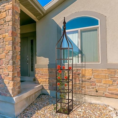 H Potter Trellis Obelisk Tall Metal Garden Decor Vertical Yard Art for Roses Climbing Plants Weather Resistant Wrought Iron Ornamental (Charcoal Brown, 6 Foot) thumbnail 8