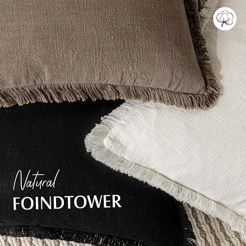 Foindtower Set of 2 Decorative Linen Fringe Lumbar Throw Pillow Covers Boho Farmhouse Cushion Cover with Tassels Soft Accent Pillowcase for Couch Sofa Bed Living Room Home Decor,12×20 Inch,Light Brown thumbnail 4