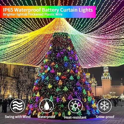 Curtain Lights Battery Operated 10x10Ft 300LED Waterproof Waterfall Light with 8 Modes Remote Dimmable Timer Memory Twinkle Fairy String Lights for Outdoor Indoor Gazebo Wedding Pergola Patio Bedroom thumbnail 7
