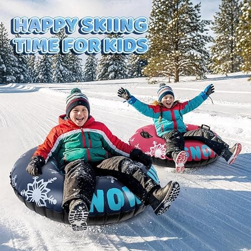 Eterfun Inflatable Snow Tubes - 2 Pack Protable Winter Snow Sledding Toy with Handles and Thick Bottom, Family Outdoor Sport Supplies Gift Kits for Boy Girl Christmas Halloween Birthday Gift thumbnail 2