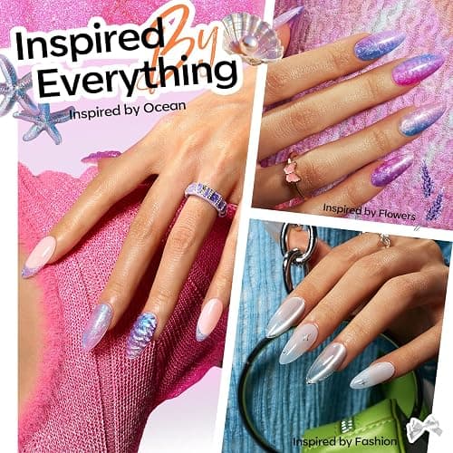 modelones 32 PCS Summer Gel Nail Polish Set, 28 Colors Glitter Cat Eye Jelly Pearl Chameleon Gel Polish with Magnet, No Wipe Base Coat, Glitter & Glossy & Matte Top Coat Soak Off Nail Art Kit thumbnail 4
