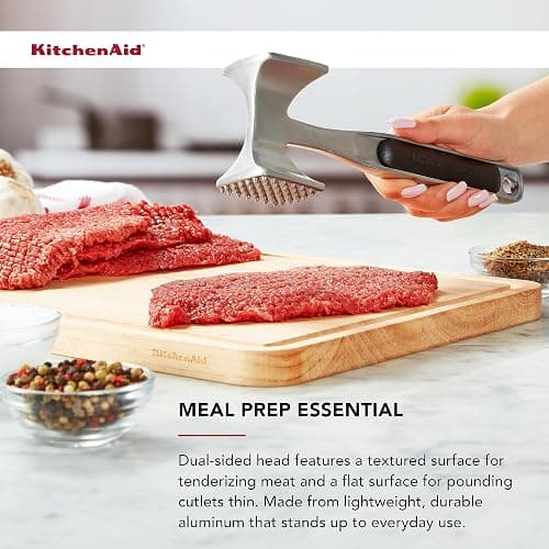 KitchenAid Gourmet Multi Sided Meat Tenderizer for Pounding Meats, Nuts, Shellfish, ect, Hang Hole for Easy Storage, Hand Wash, One Size, Black thumbnail 5