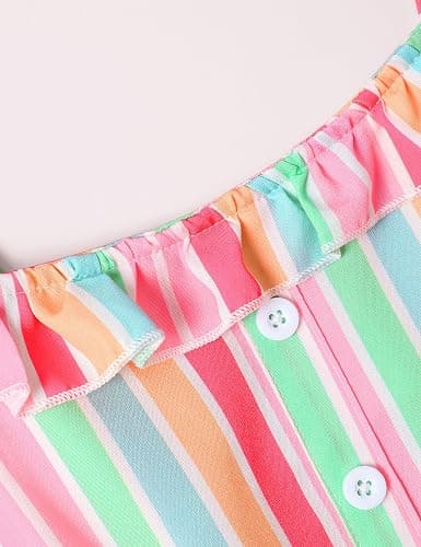 Crazyme Girls Jumpsuit Striped Sleeveless Girl Casual Rompers Suspender Wide Leg Pants with Belt Jumpsuit for Girls 4-13Y thumbnail 4