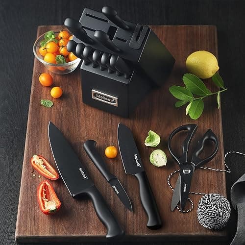McCook® Knife Sets,German Stainless Steel Knife Block Sets with Built-in Sharpener, Black - BlackBlack - 15 thumbnail 5