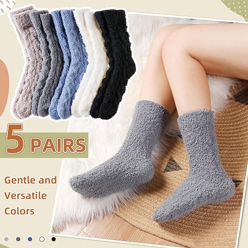 Velice Womens Fuzzy Socks Soft Cozy Fluffy Slipper Winter Warm Plush Sleeping Christmas Socks 5 Pairs thumbnail 5