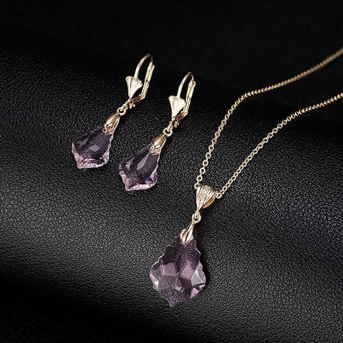 EVEVIC Austrian Crystals Baroque Pendant Necklace Earrings for Women 14K Gold Plated Hypoallergenic Leverback Drop Dangle Earrings Jewelry Set thumbnail 4