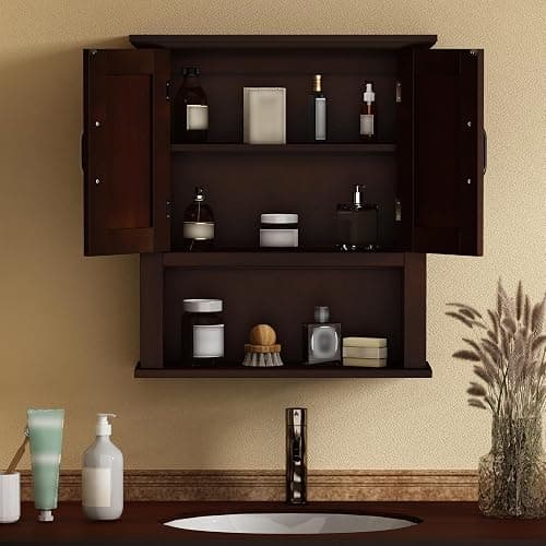 ChooChoo Wood Wall Cabinet with Doors, Medicine Cabinet with Adjustable Shelves Over The Toilet, Rustic Cabinet Wall Mounted for Bathroom, Kitchen, Living Room, Dark Cherry thumbnail 6