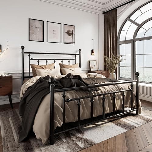 SHA CERLIN 14'' Queen Size Metal Platform Bed Frame/Victorian Headboard and Footboard/Steel Slats Mattress Foundation for Storage/No Box Spring Needed/Noise Free/Black thumbnail 3