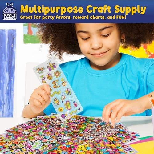 Purple Ladybug 3D Puffy Stickers for Kids - 40 Sheets, 950+ Foam Stickers for Toddler Girls & Boys, Classroom & Teachers Must Haves, Boredom Buster - Back to School Gift for Kindergarten Girls & Boys thumbnail 6