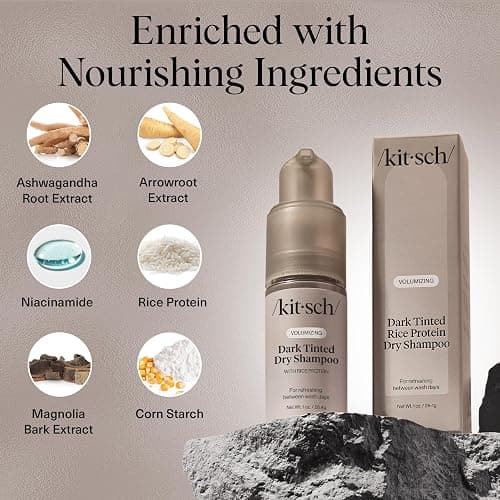 Kitsch Volumizing Rice Protein Dry Shampoo Powder - Dry Shampoo for Women & Men, Dark Hair, No White Cast, Absorbs Oil, Non-Greasy, Fragrance Free, Travel Size | Ideal Gifts for Women- Dark Tinted 1oz thumbnail 3