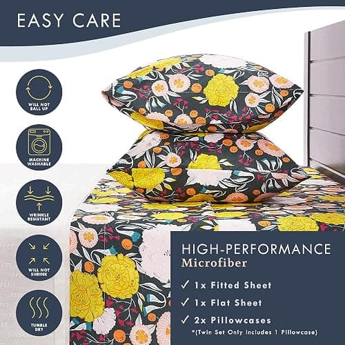 Where The Polka Dots Roam WTPDR Dark Floral Sheets King Size, Super Soft Wrinkle Resistant Bedding Set for Boho Room Décor, Premium Floral Printed King Bed Sheets for Girls, Teens and Master Bedrooms thumbnail 5