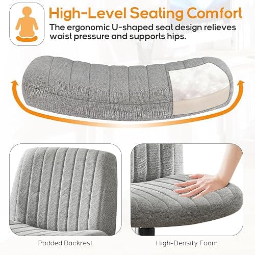 DUMOS Criss Cross Chair Legged Office Wide Comfy Desk Seat, No Wheels Armless Computer Task Seating, Swivel Vanity Home Height Adjustable thumbnail 5