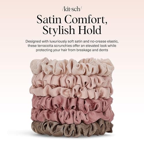 Kitsch Satin Scrunchies for Women - No Crease Hair Ties for Girls | Scrunchies For All Hair Types and Textures, Perfect for Day or Night | Ideal Gifts for Women - 6 Pcs, Terracotta thumbnail 8