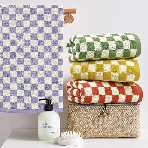 Jacquotha Hand Towels for Bathroom 4 Pack, Cotton Soft Absorbent for Face Spa Bath Gym Kitchen, Hand Towel Set Decorative Checkered, 13 x 29 Inches, 4 Colors thumbnail 4