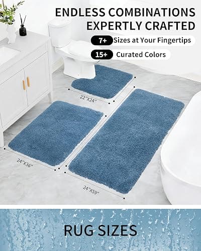Ruggnovea Bathroom Rugs Non Slip Washable, Ultra Soft Thick Shaggy Absorbent Bath Mats, High Density Foam Latex Non Slip Backing Bath Rugs, Microfiber Bath Mats for Bathroom Floor&Sink,24x17,Blue thumbnail 2